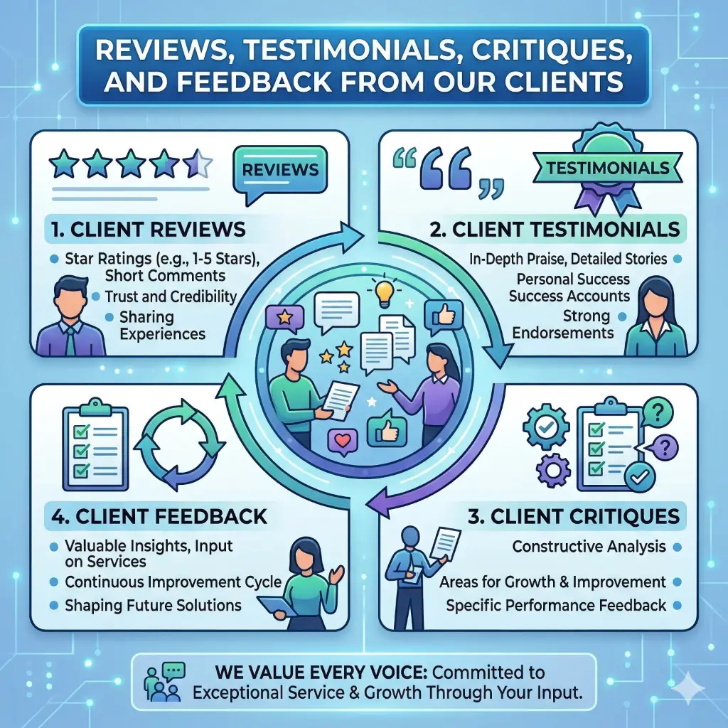 Reviews, Testimonials, Critiques, Feedback From Our Clients